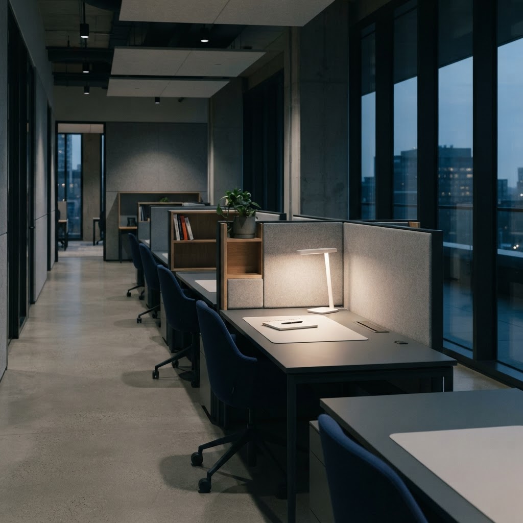 Minimalist modern office space with orderly workstations