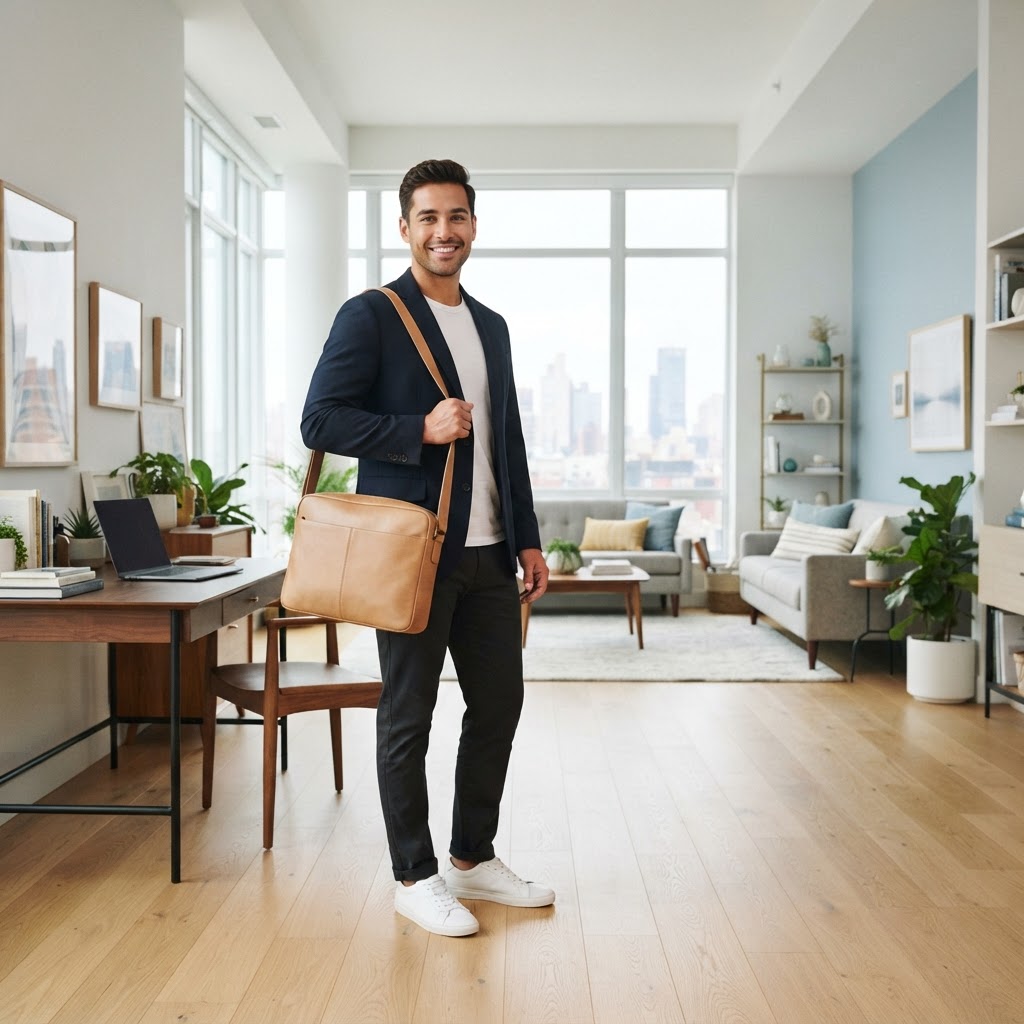 Young professional standing in a clean bright workspace
