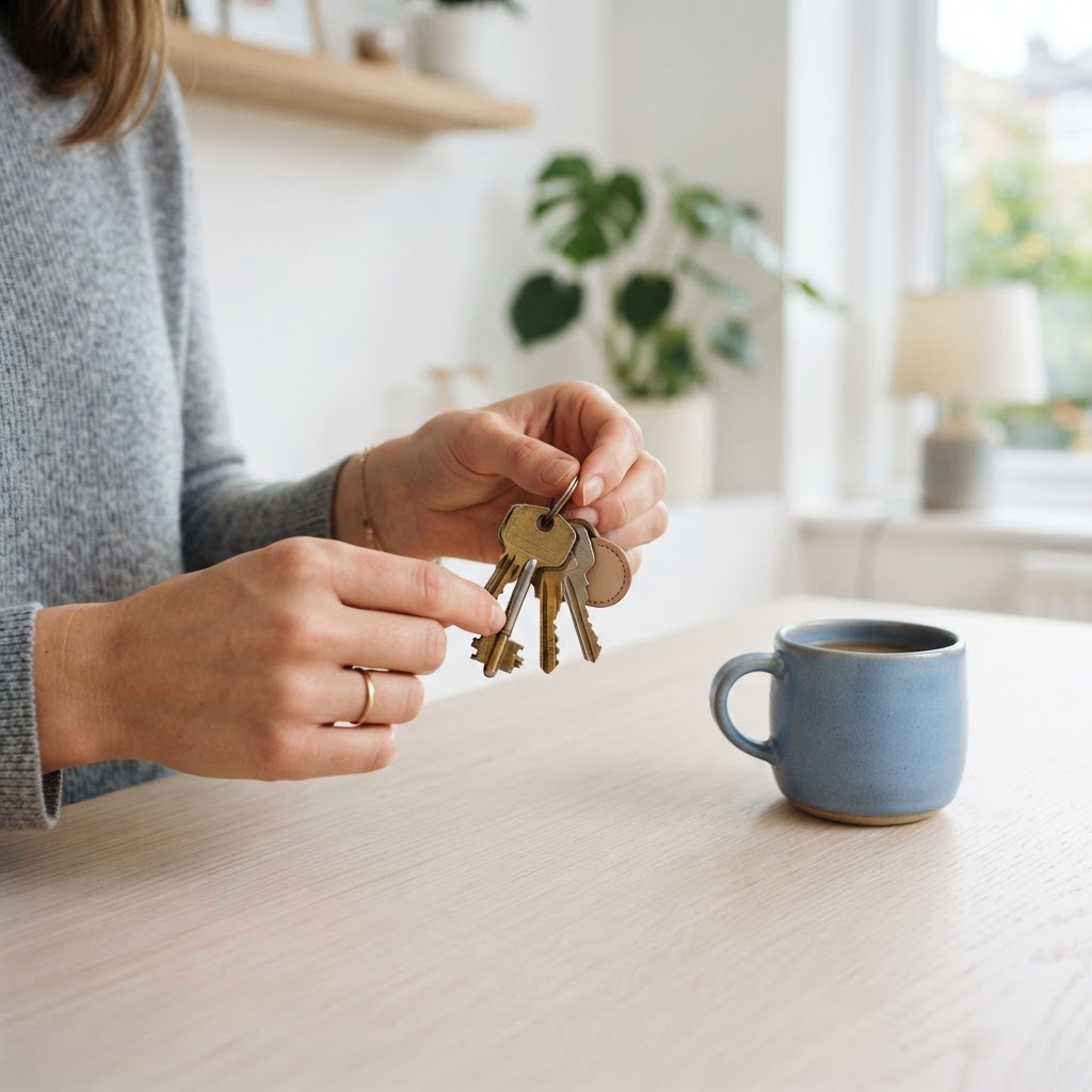 Close up of house keys on a clean bright table