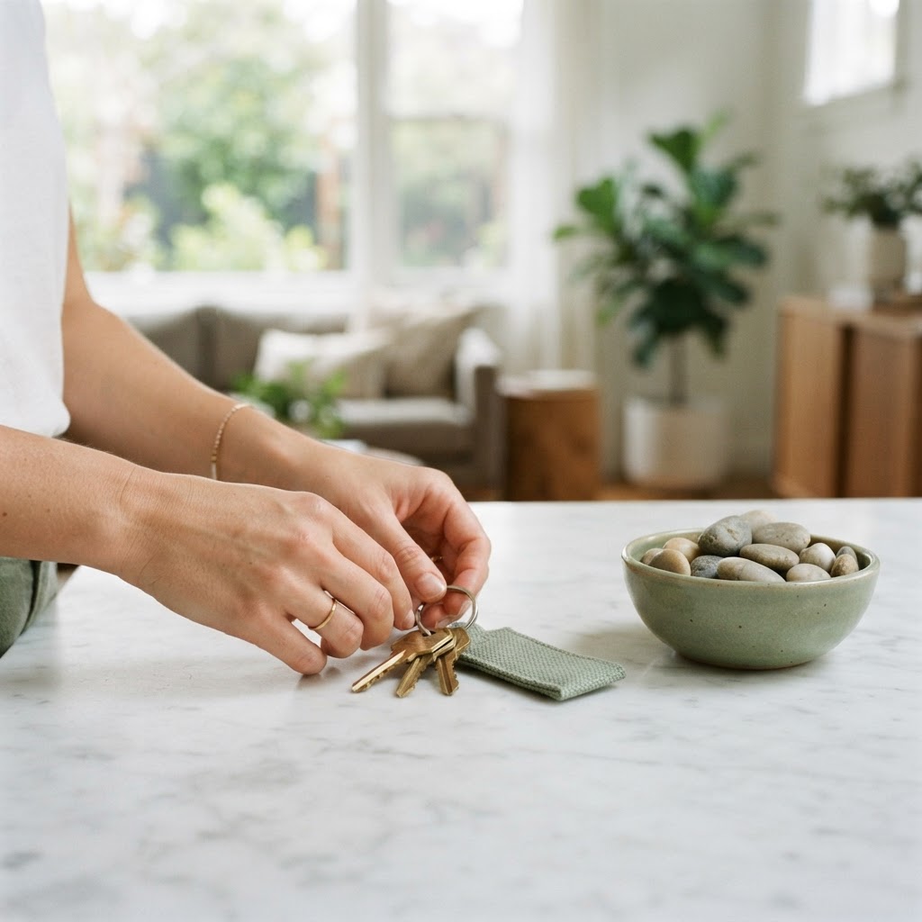 House keys placed on a clean kitchen counter