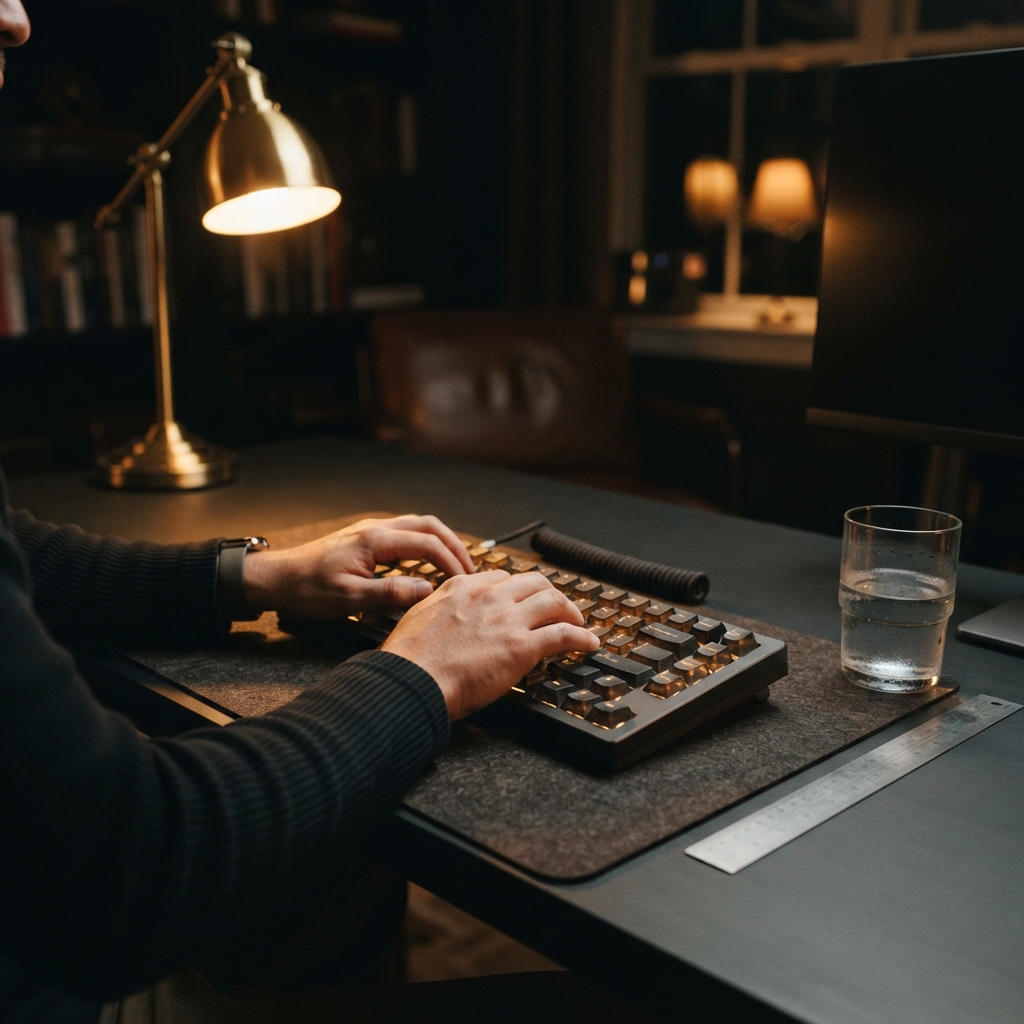 Close up of hands working on a mechanical keyboard