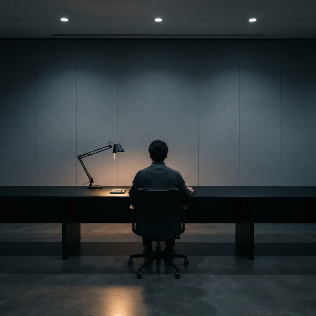 Professional operator at a clean minimalist control desk