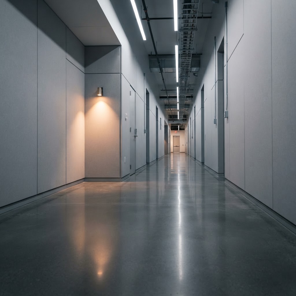 A minimalist corridor in a modern server room