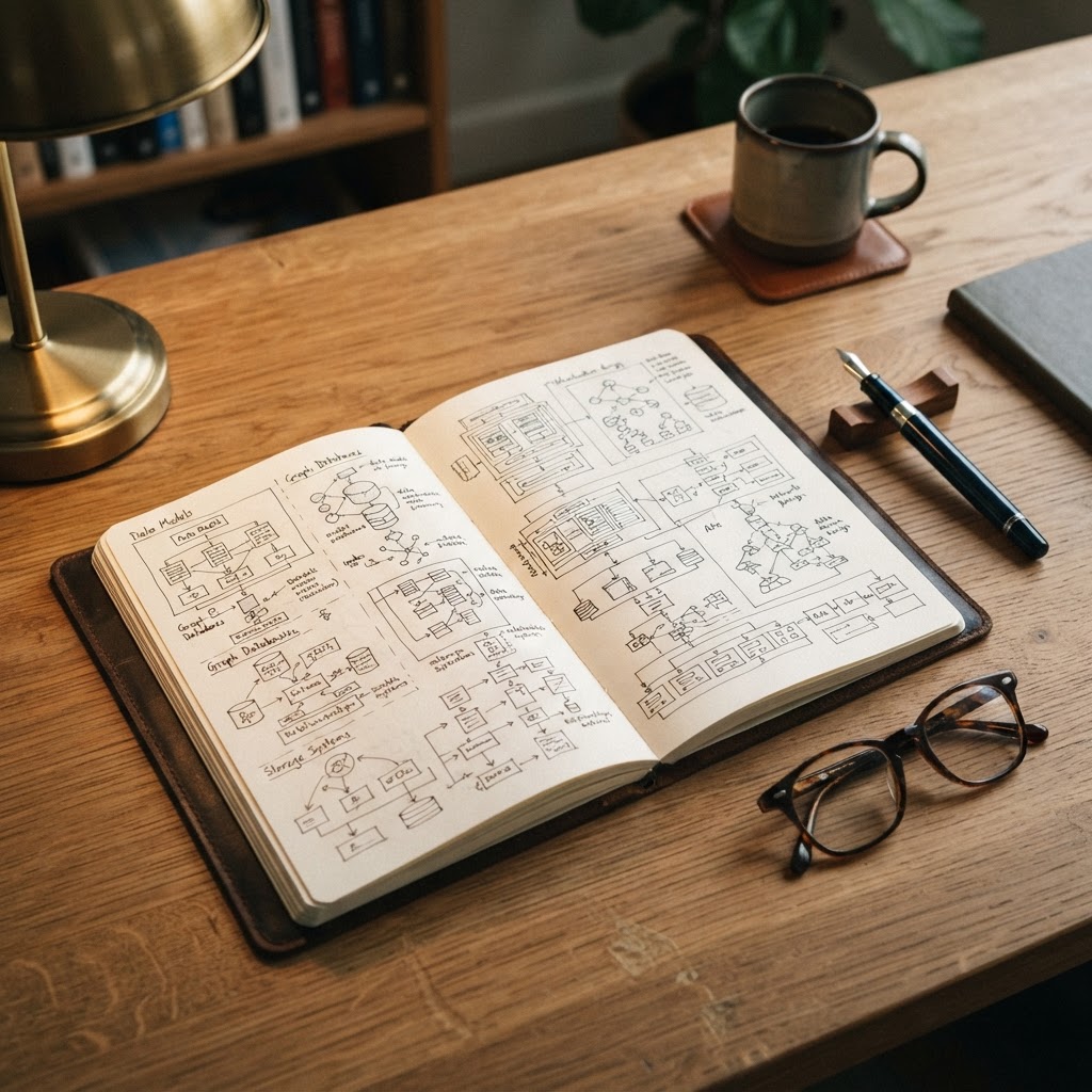 Detailed architectural notes on a clean desk workspace
