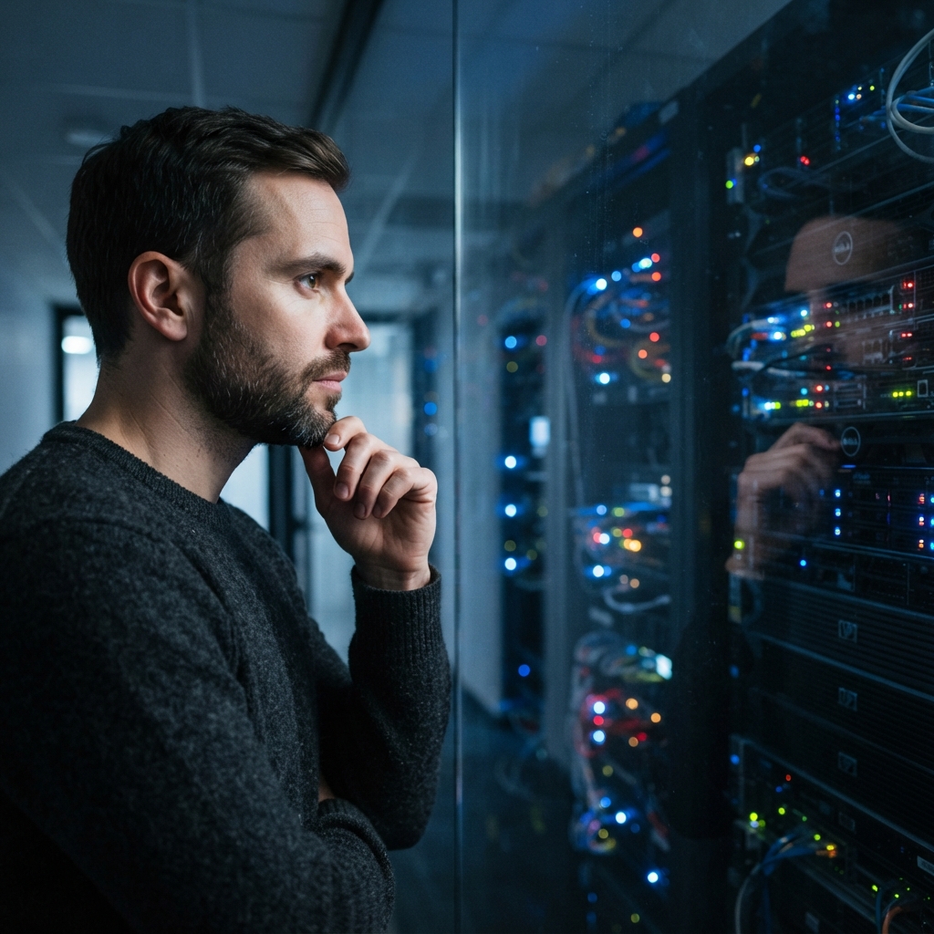 Focused professional observing technical infrastructure