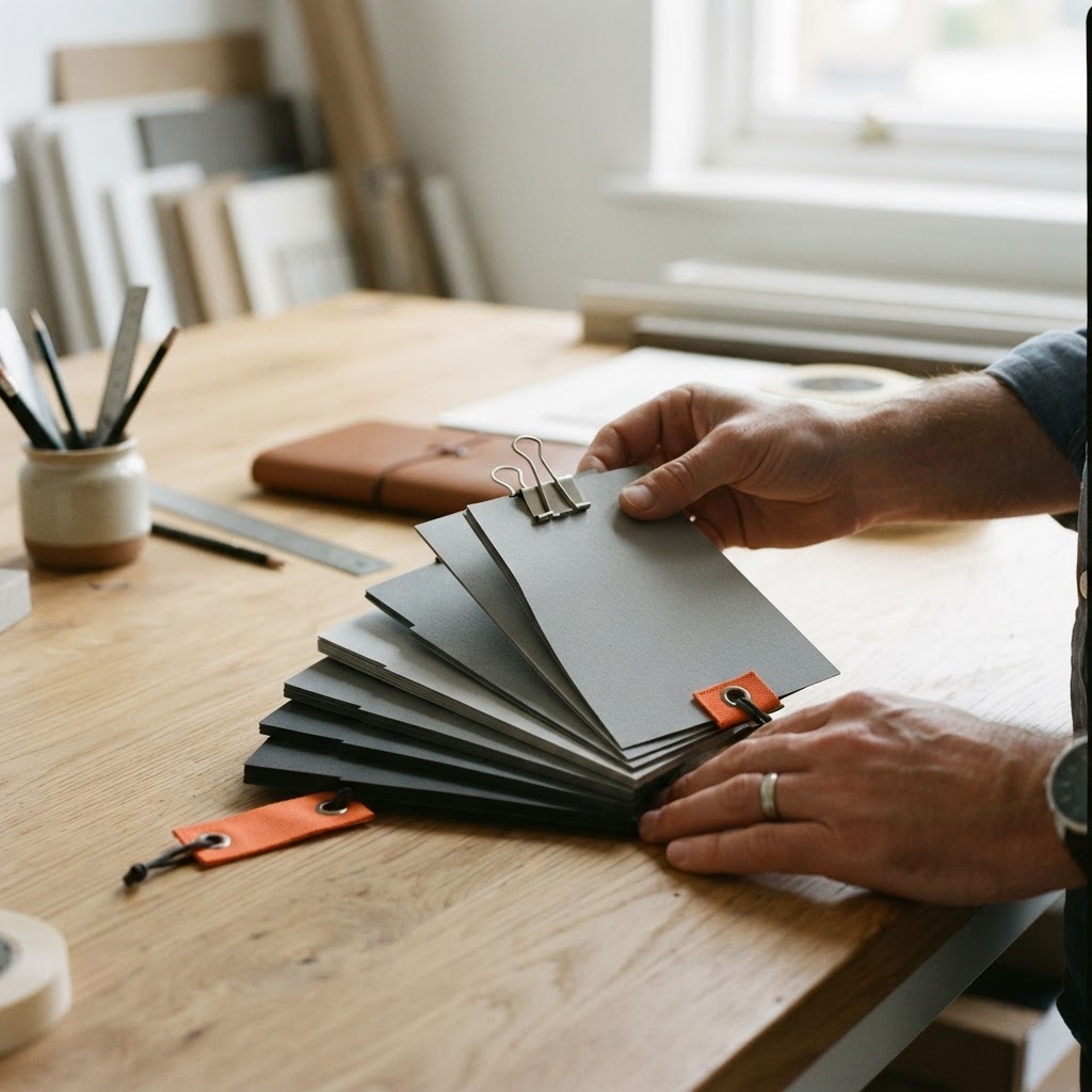Hands organizing professional paper tabs with metallic clips