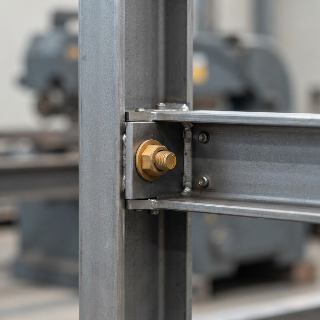 Close up of structural metal beams and bolts