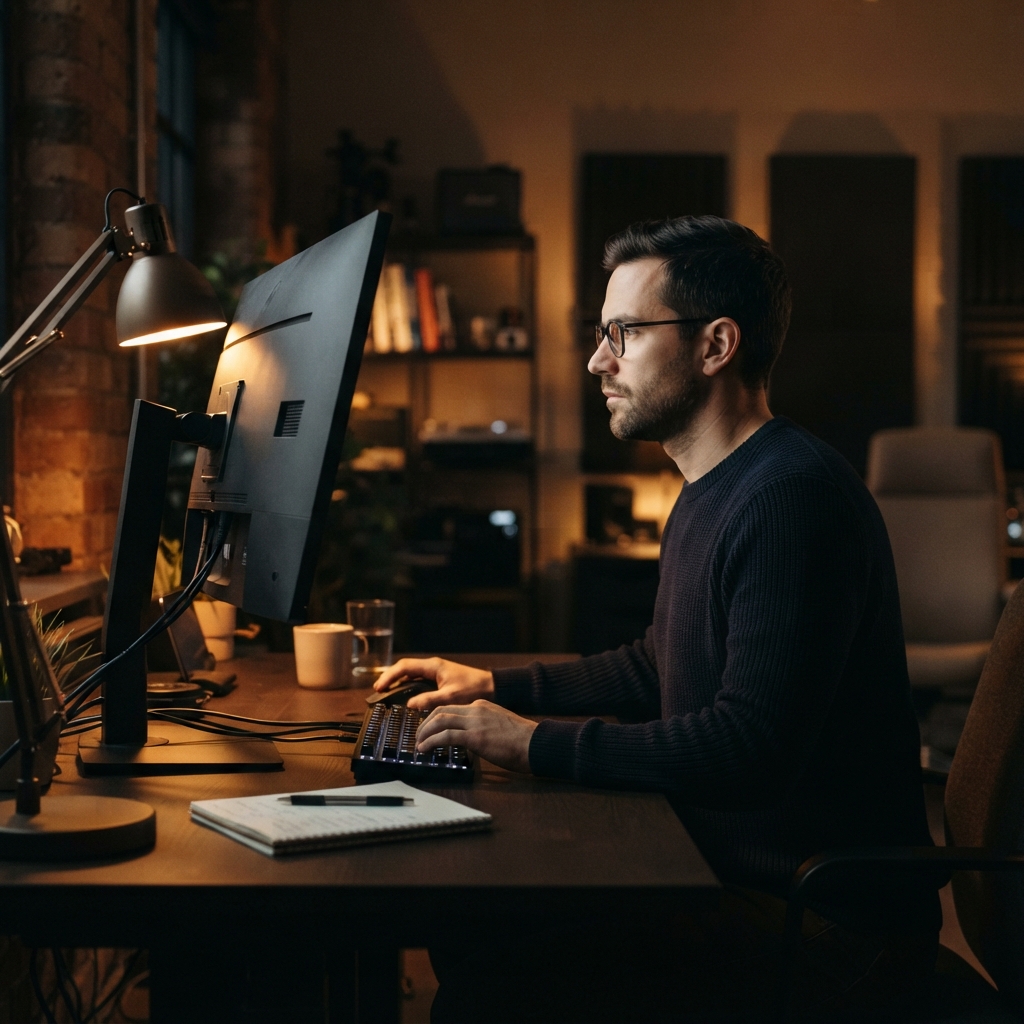 Professional engineer working in a focused office environment