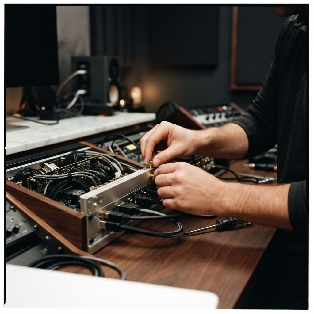 Close up of a developer working at a clean workstation