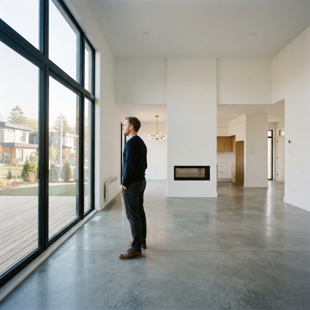 Person assessing the interior of a new home