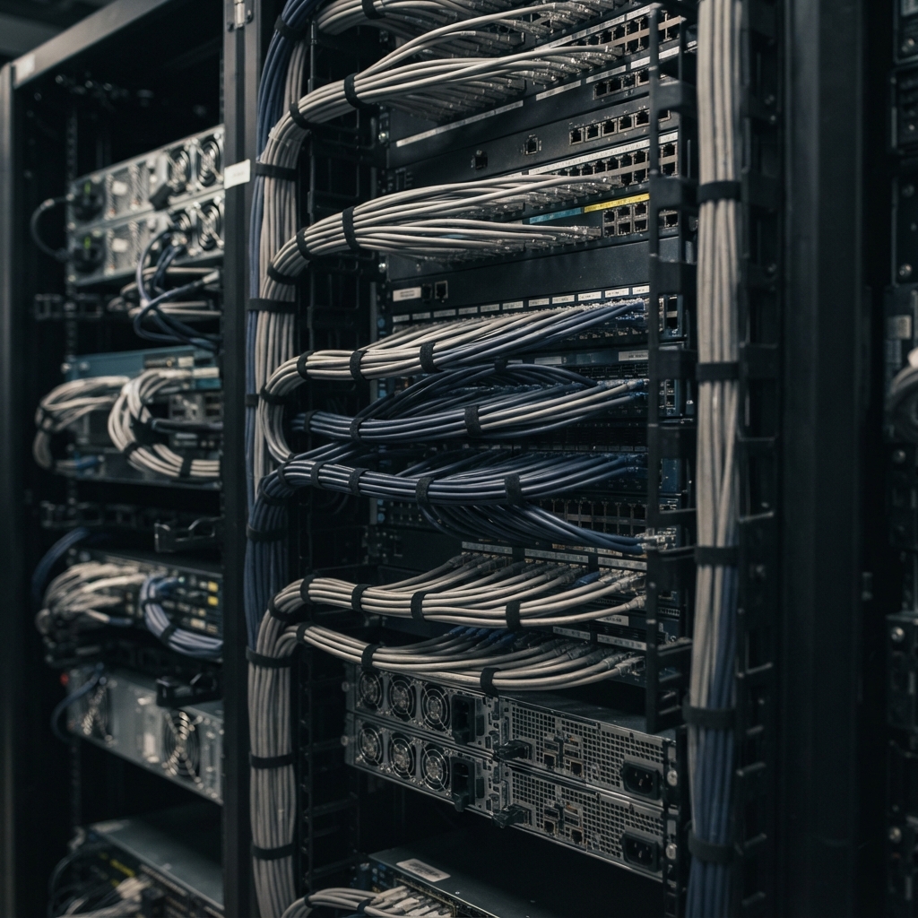 Detail of organized server infrastructure cabling