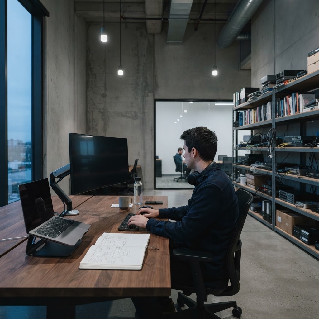 Data engineer working in a modern professional workspace