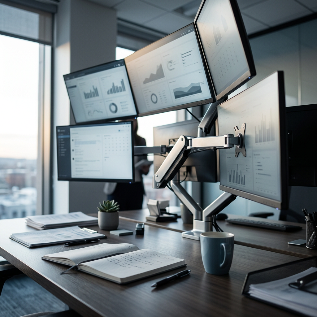 Multi-monitor analytics workstation setup