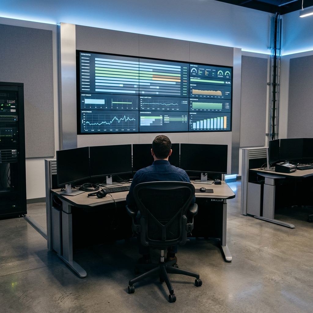 Data engineer monitoring real-time tracking infrastructure metrics