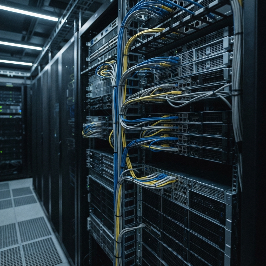 Detailed view of server room hardware infrastructure