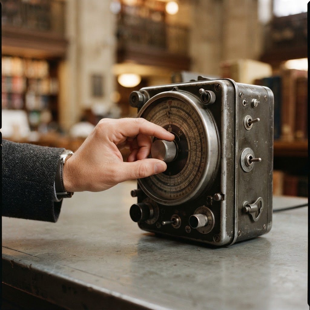Hand adjusting a mechanical timer on a desk