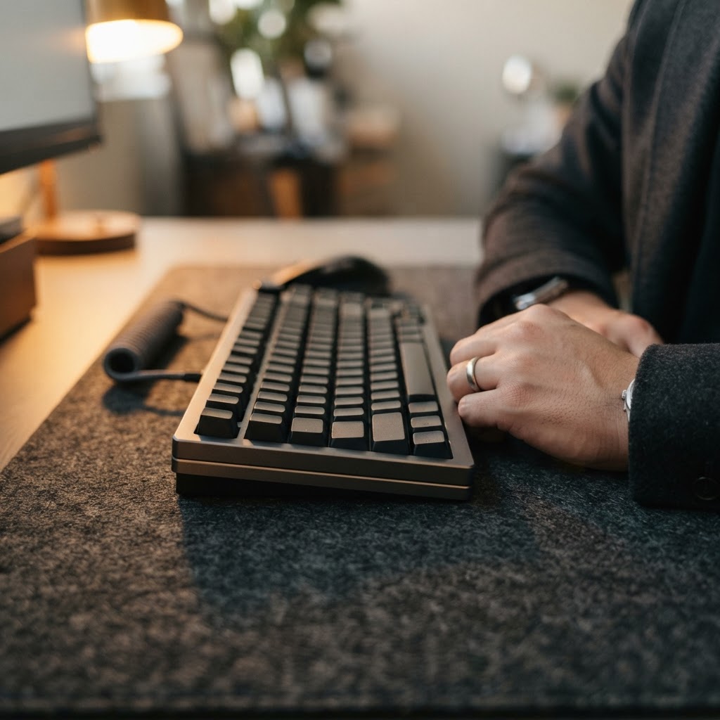 Detail shot of a professional workspace and keyboard