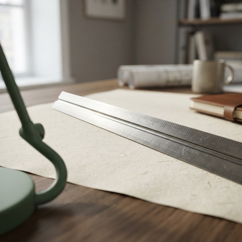 A precise measuring tool resting on textured paper