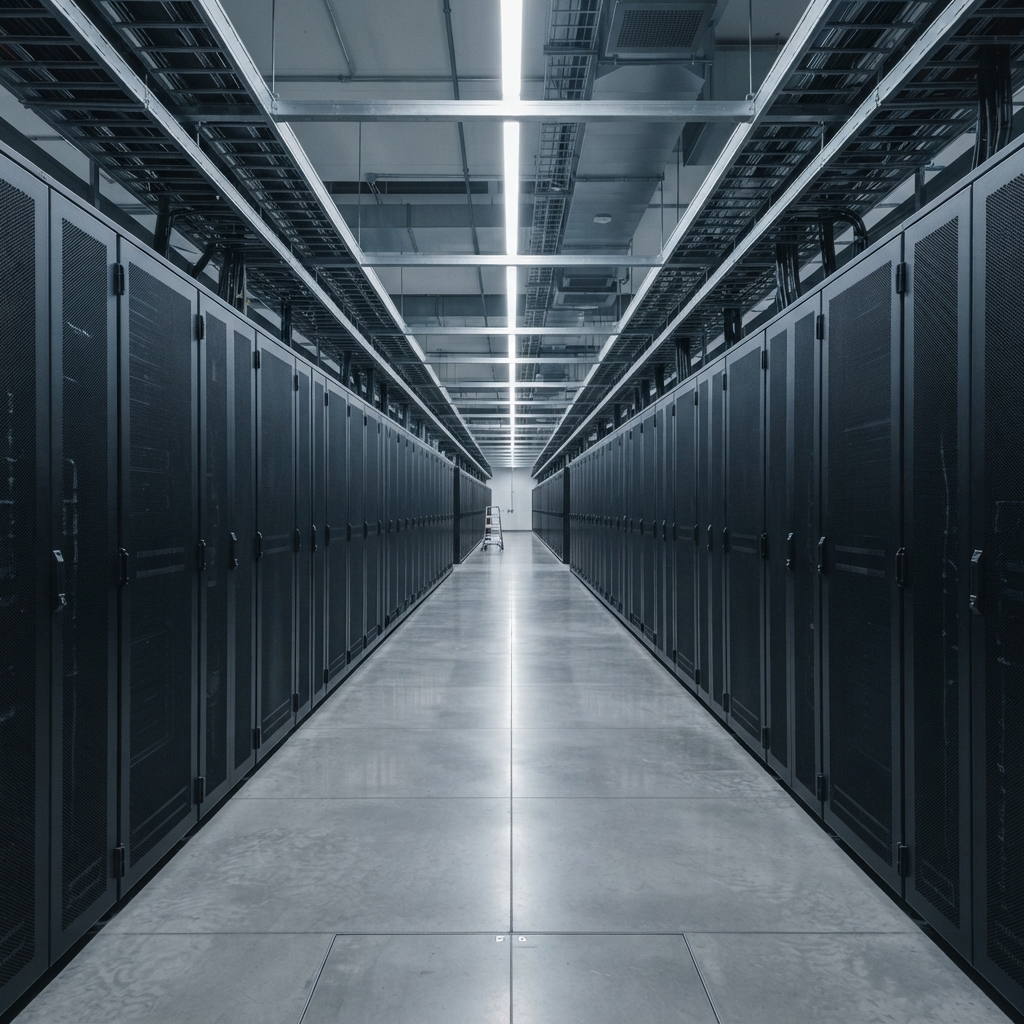Clean and orderly server room aisle