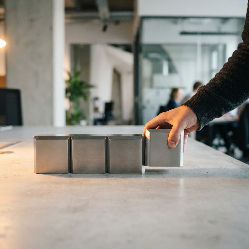 Aligning metal blocks on a workspace surface