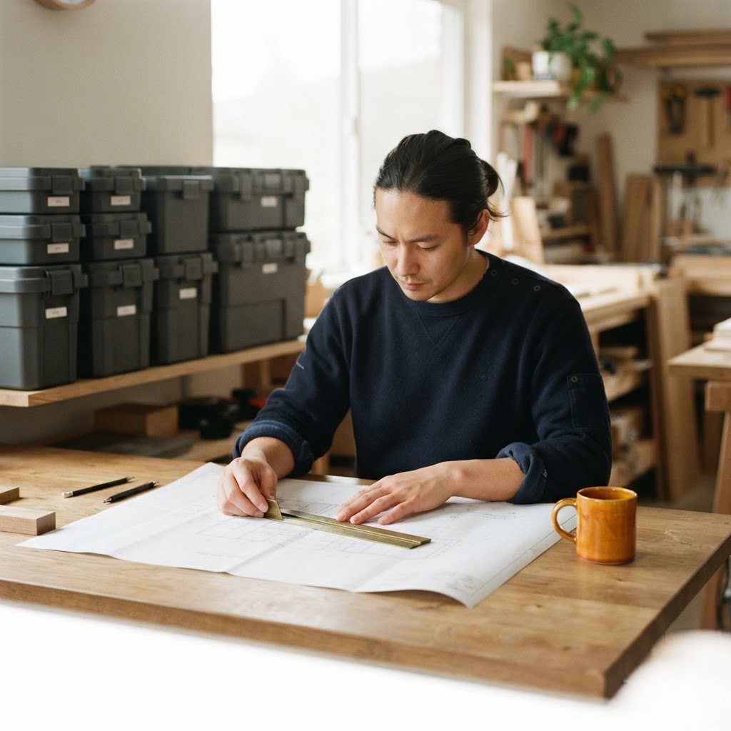 Person working at a clean minimalist desk