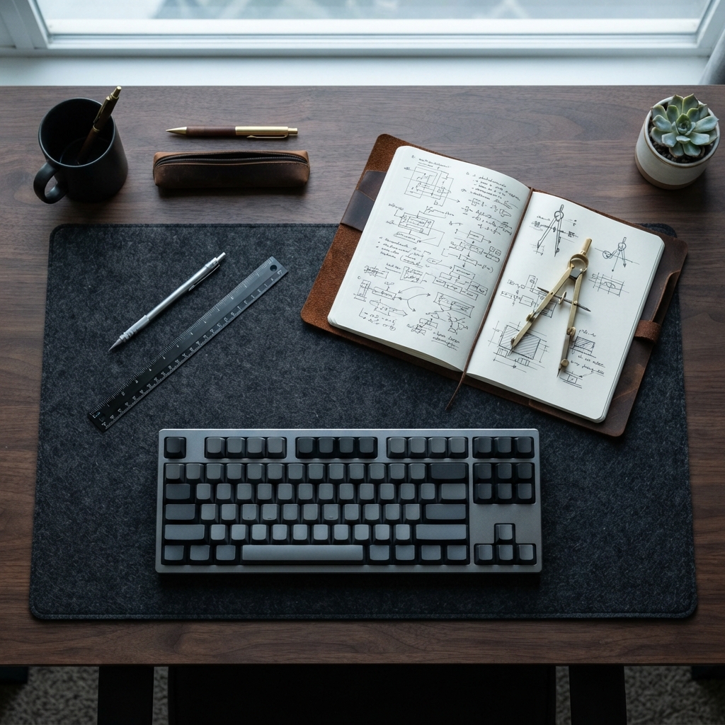 Top down view of professional engineering planning materials