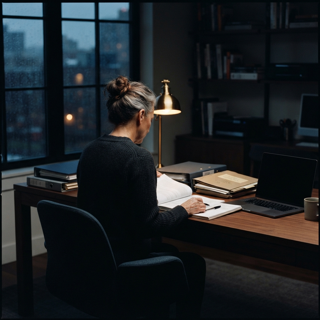 Professional at desk deep in technical study