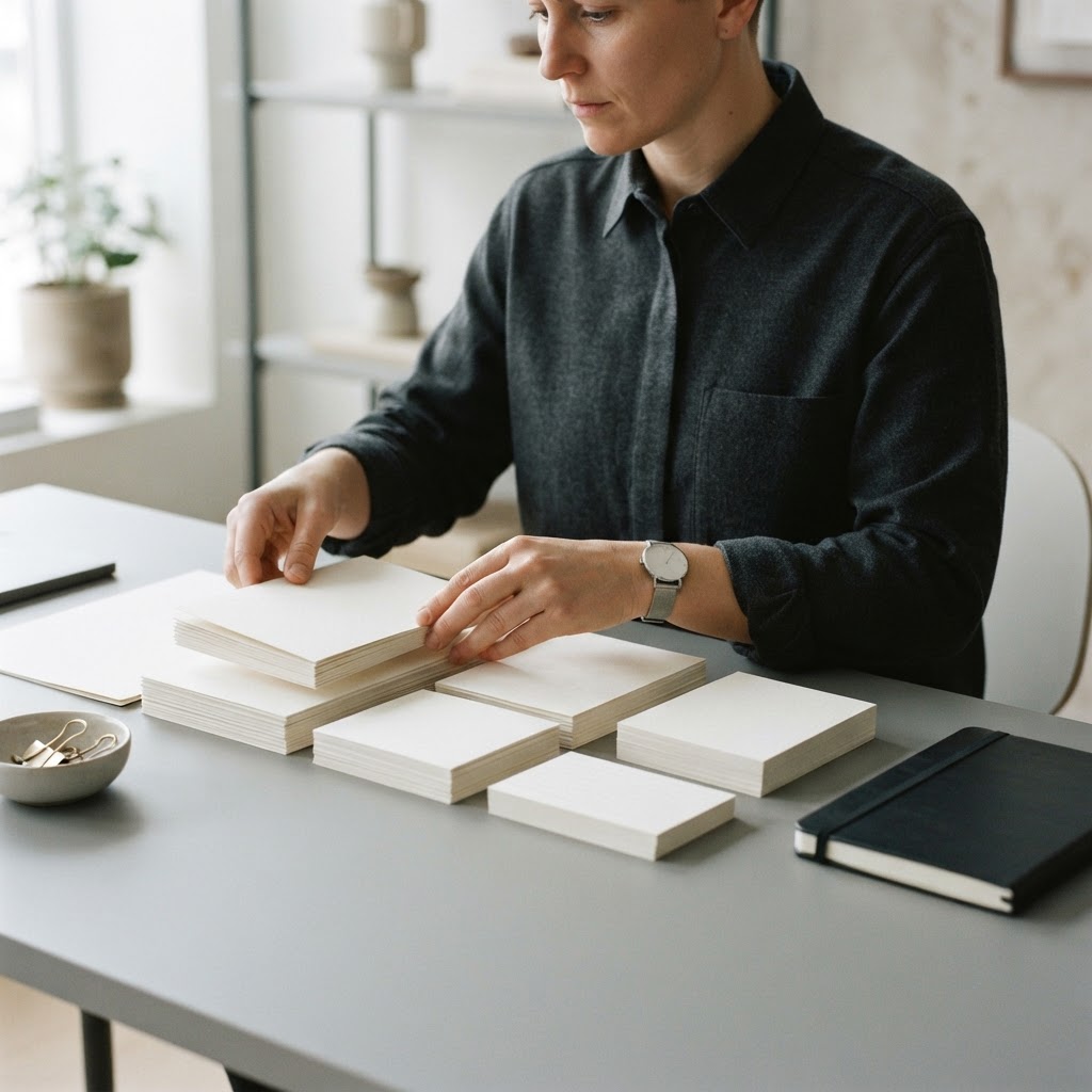 Organizing stationery on a clean professional desk