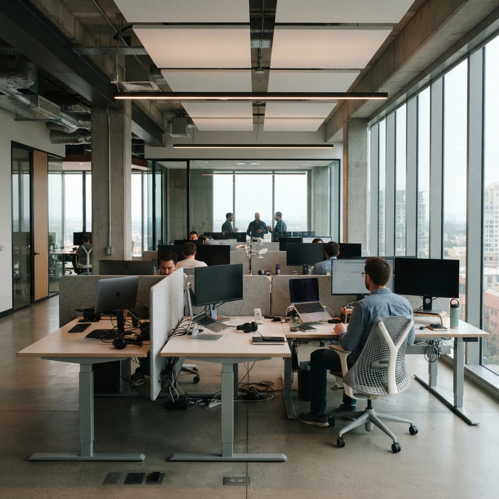 Quiet modern engineering office workspace