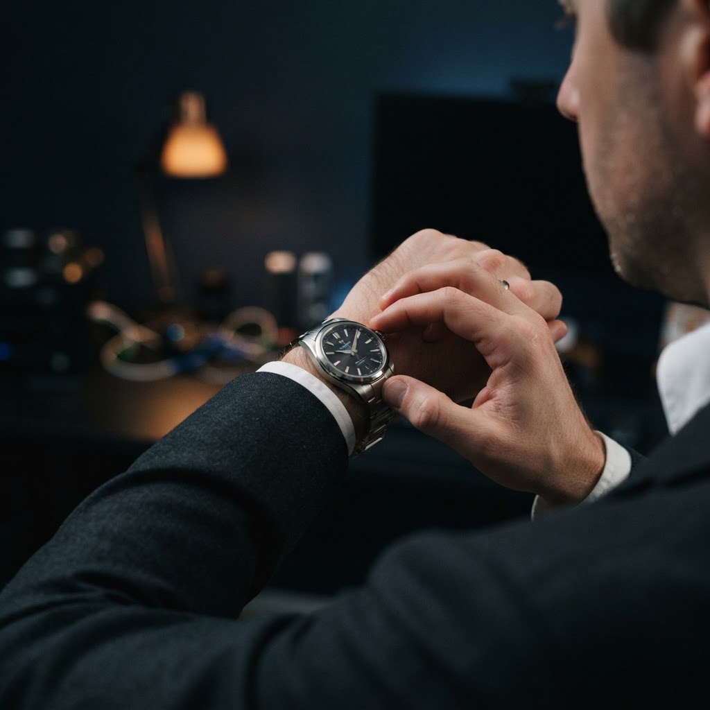 Close up of a watch on a professional wrist