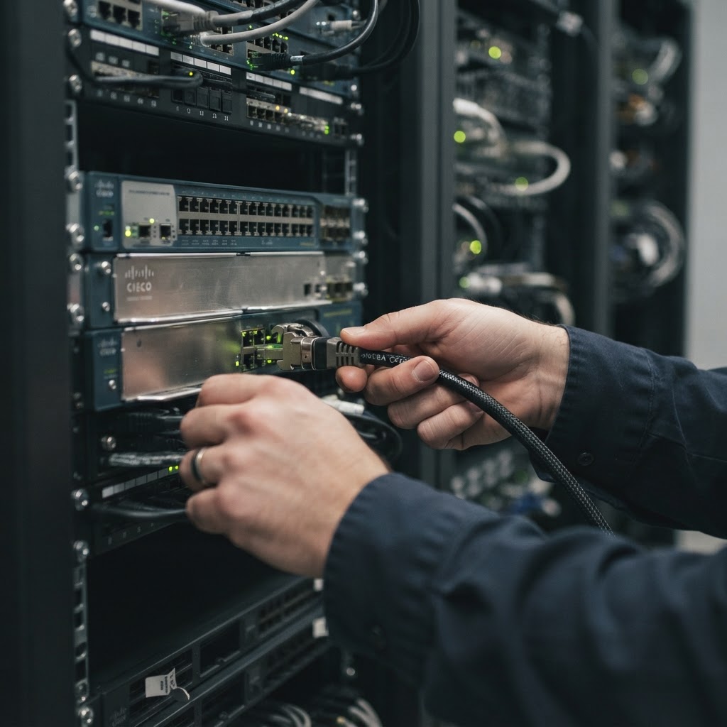 Engineer performing physical maintenance on server hardware