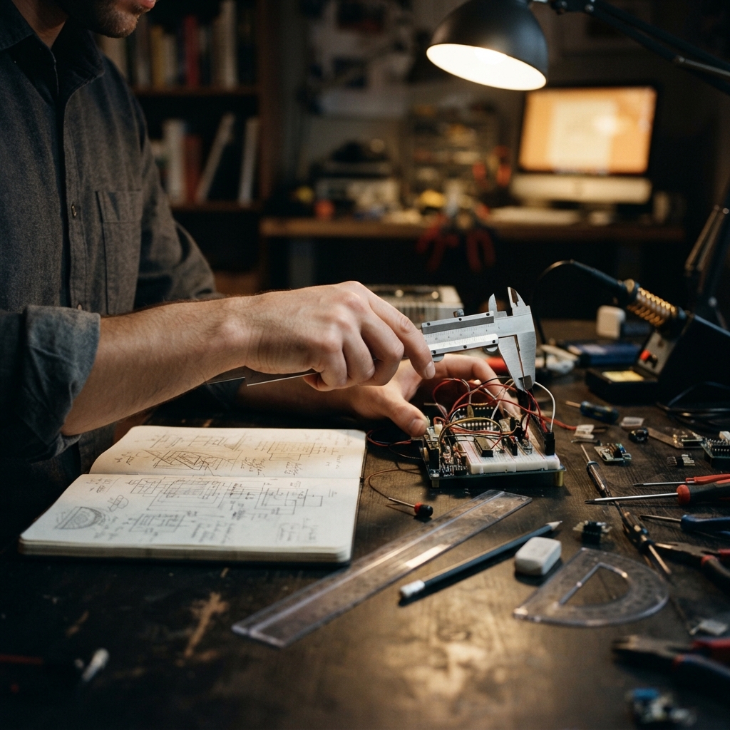 Close up of technical tools on a desk