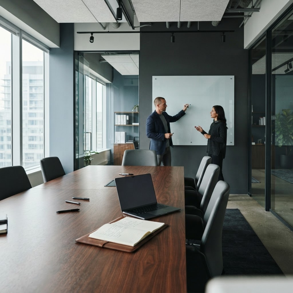 Professional team collaborating in a modern office