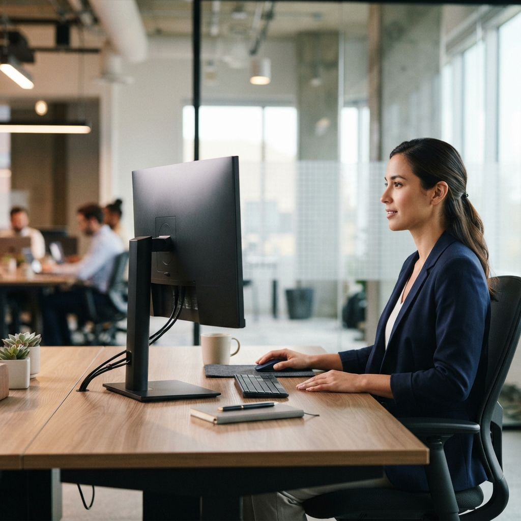 Professional worker at a desk with screen hidden