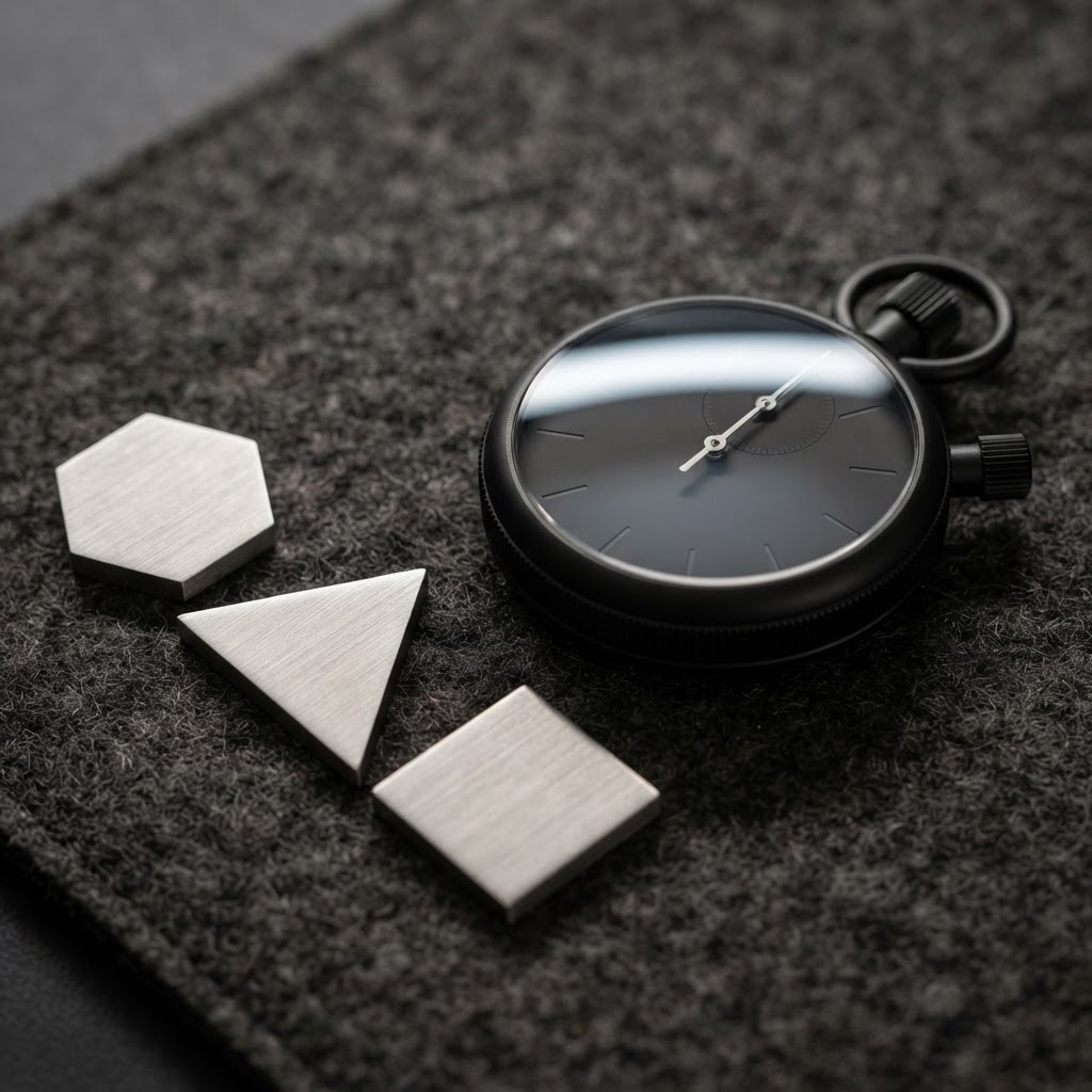 Close up of a matte black mechanical stopwatch on a desk