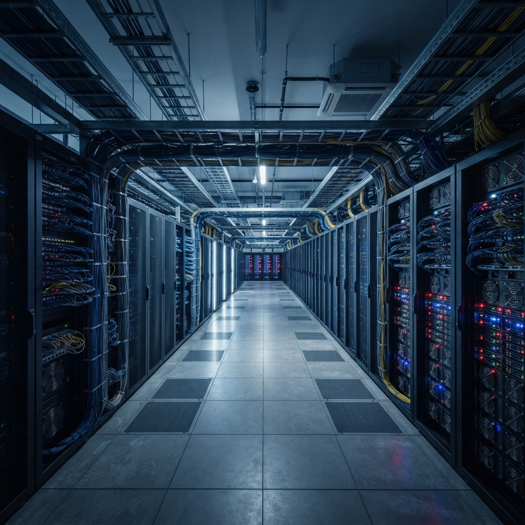Infrastructure and server room equipment in neutral tones
