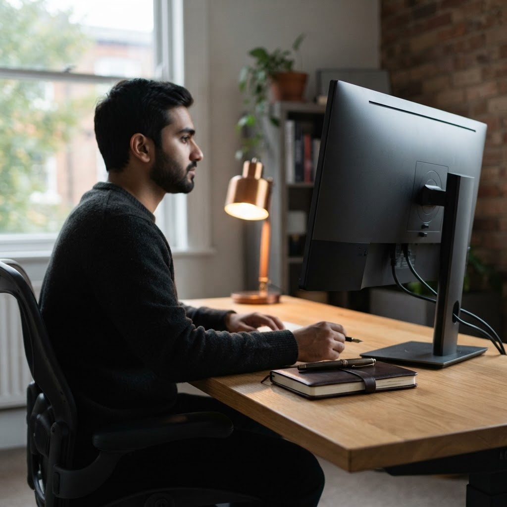 A developer working at a minimalist desk