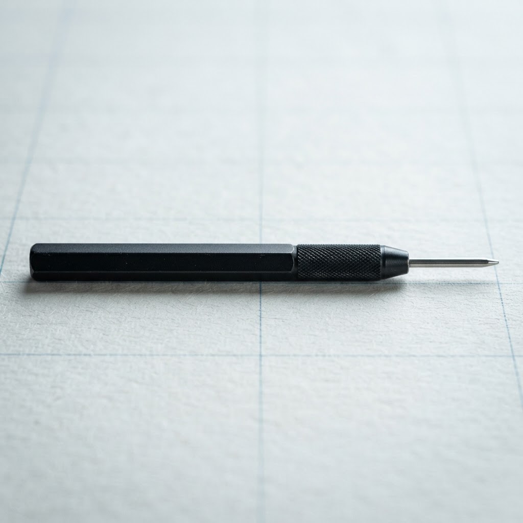 Macro shot of a precision metallic tool on drafting paper
