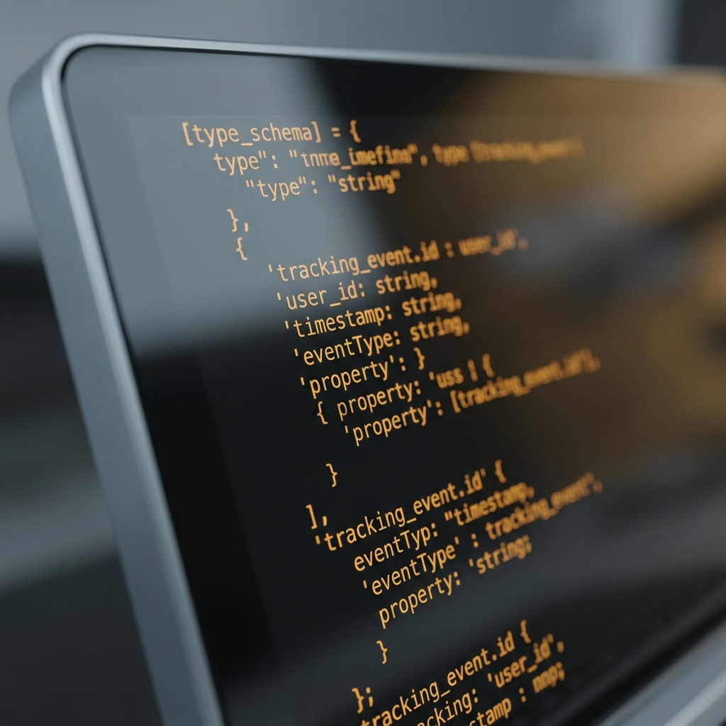 Terminal code display showing event tracking schema implementation