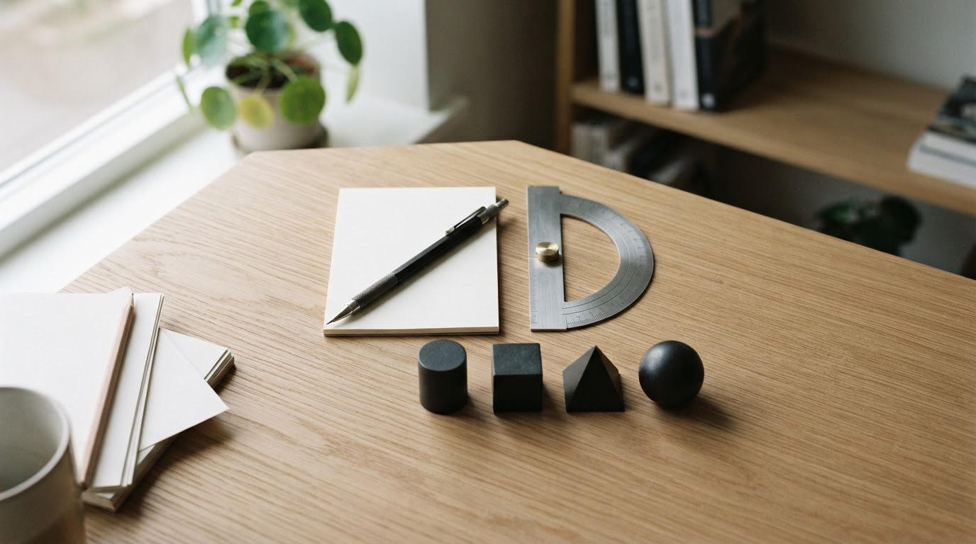 Organized engineering tools on a wooden workspace
