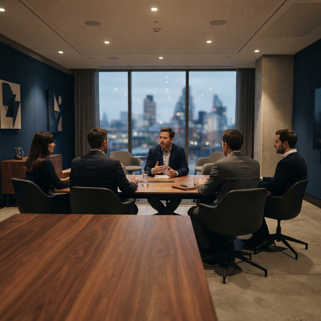 Professional office space with participants in a meeting