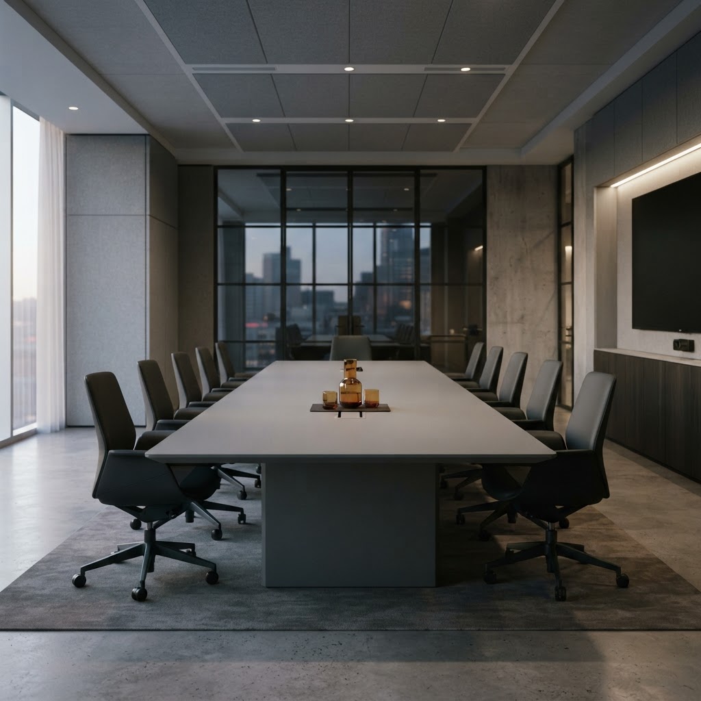 Empty modern boardroom with clean architectural lines