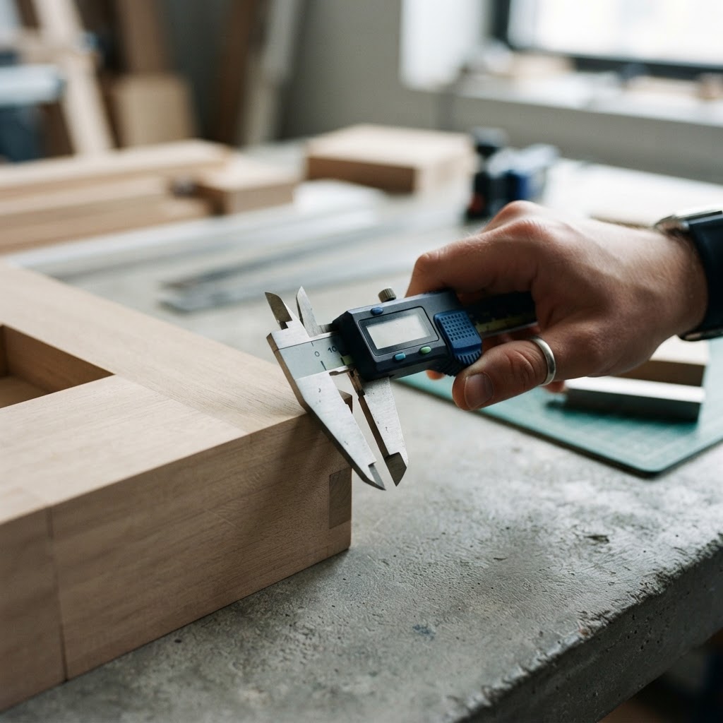 Measuring a physical architectural model block with calipers