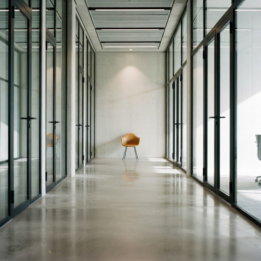 Minimalist architectural corridor representing infrastructure stability