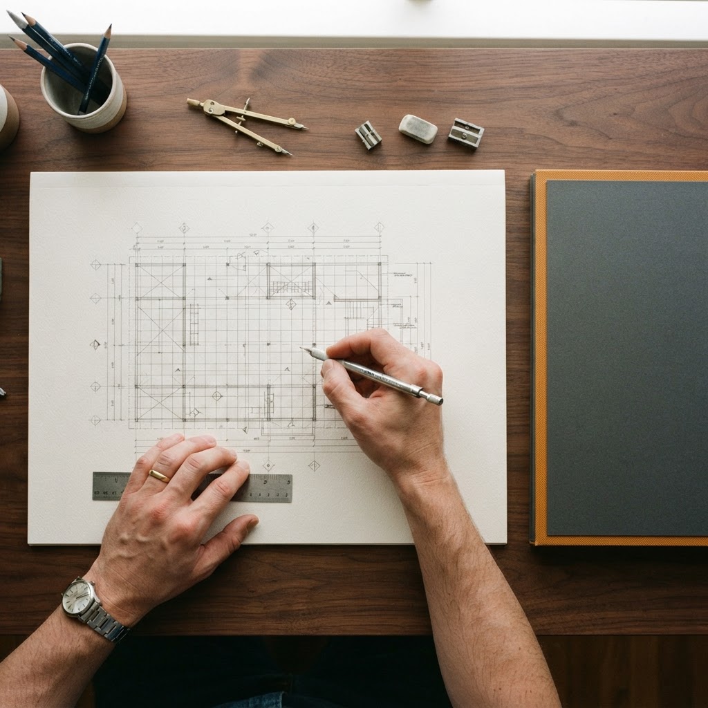 Professional drafting and planning session for technical architecture