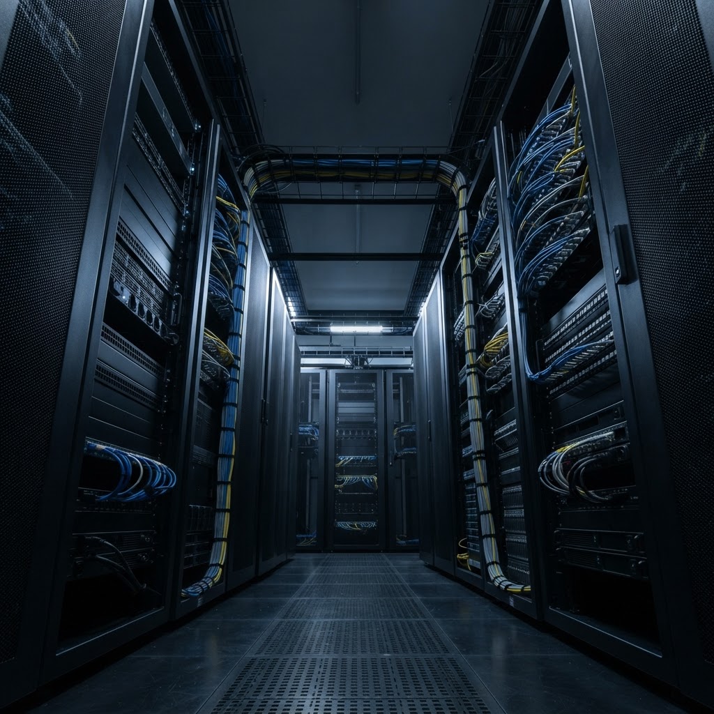 Clean, organized server room infrastructure