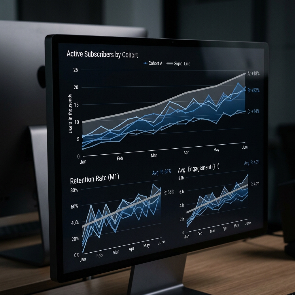 Cohort retention dashboard with clear signal lines