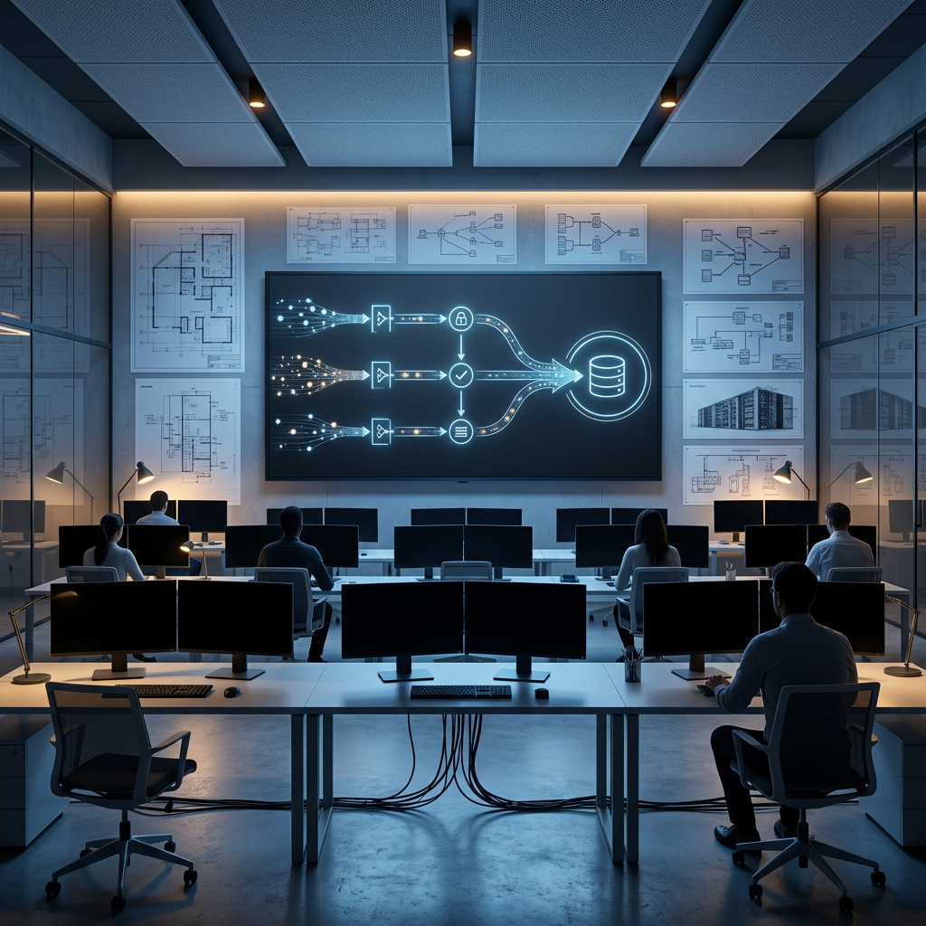 Data operations team monitoring analytics infrastructure