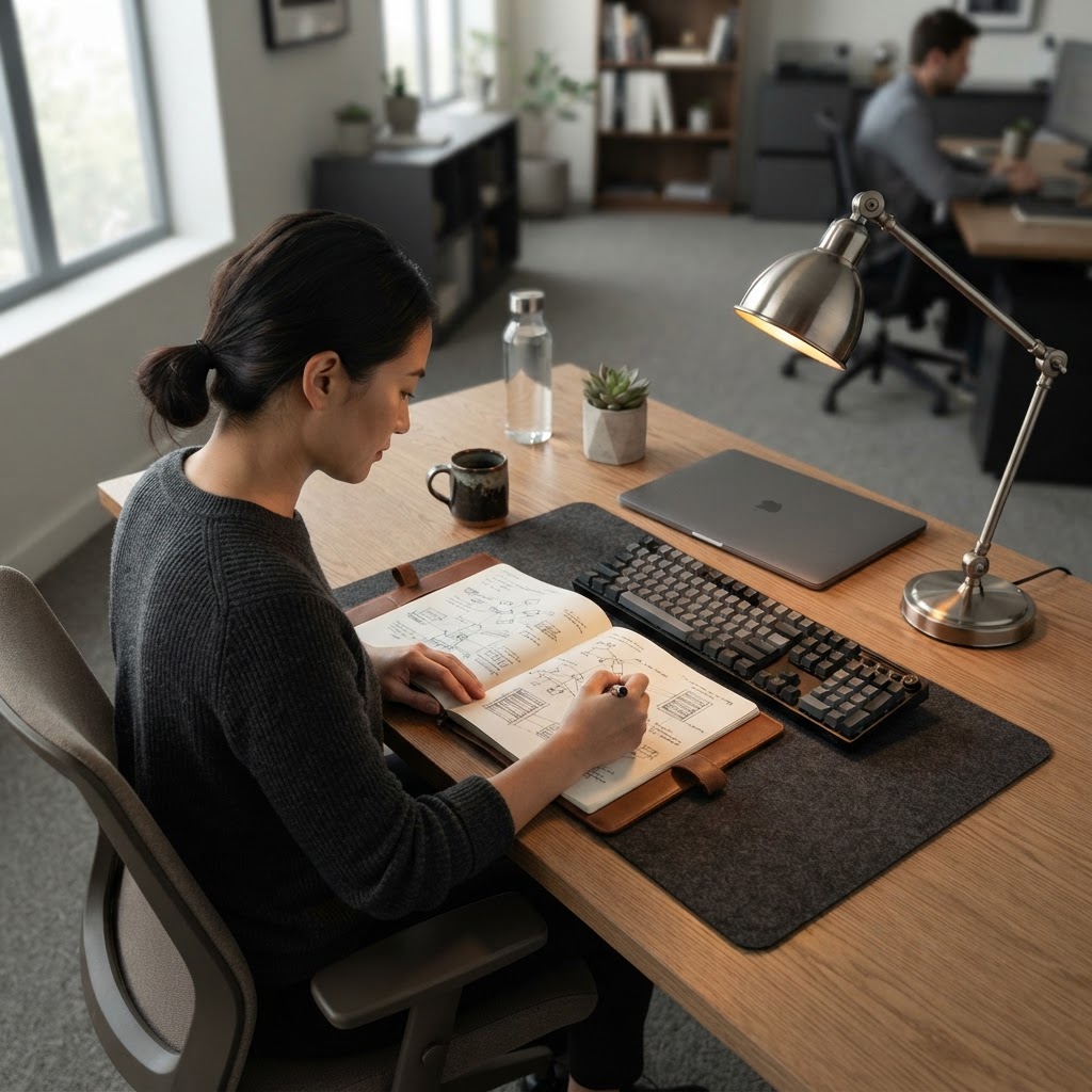 Clean architect desk workspace for technical planning