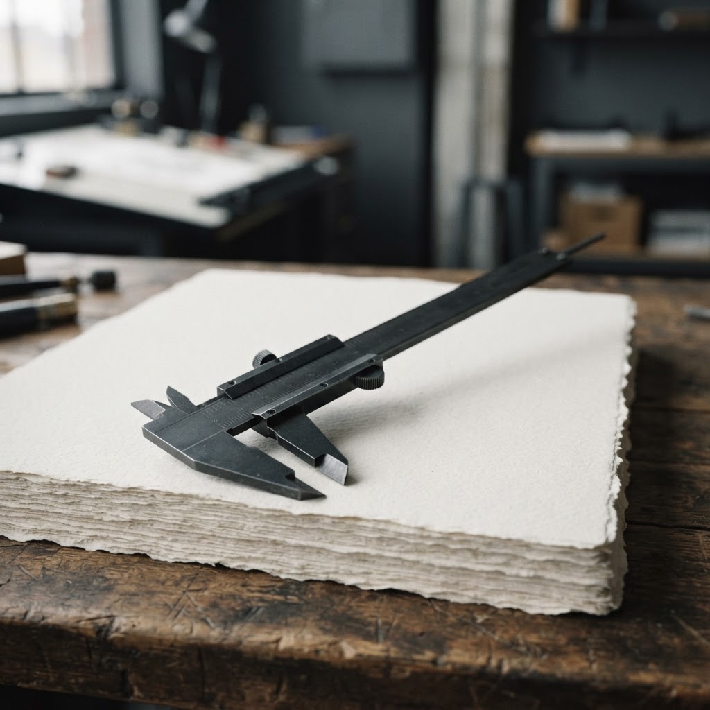 Precision measurement tools resting on high quality paper